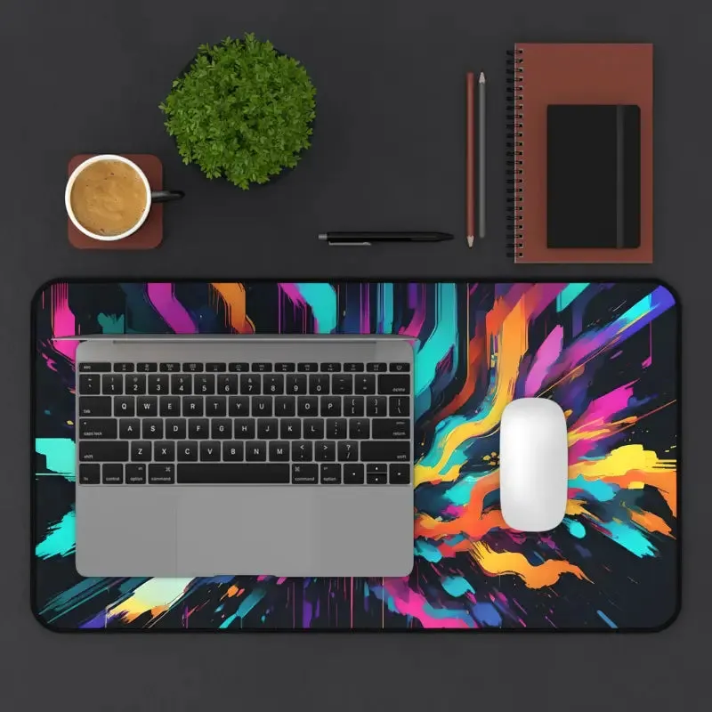 Vibrant Digital Glitch Art Desk Mat