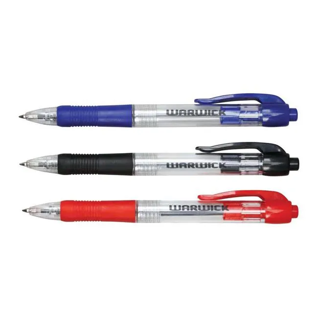 Warwick Pen Ballpoint Assorted Retractable Medium Comfort Grip 3 Pack