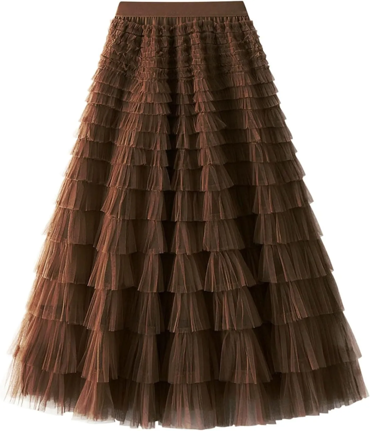 Women's A Line Pleated Skirt Long Tutu Skirt Ruffle Mesh Vintage Calf Length Chiffon High Waist Bubble Sporty