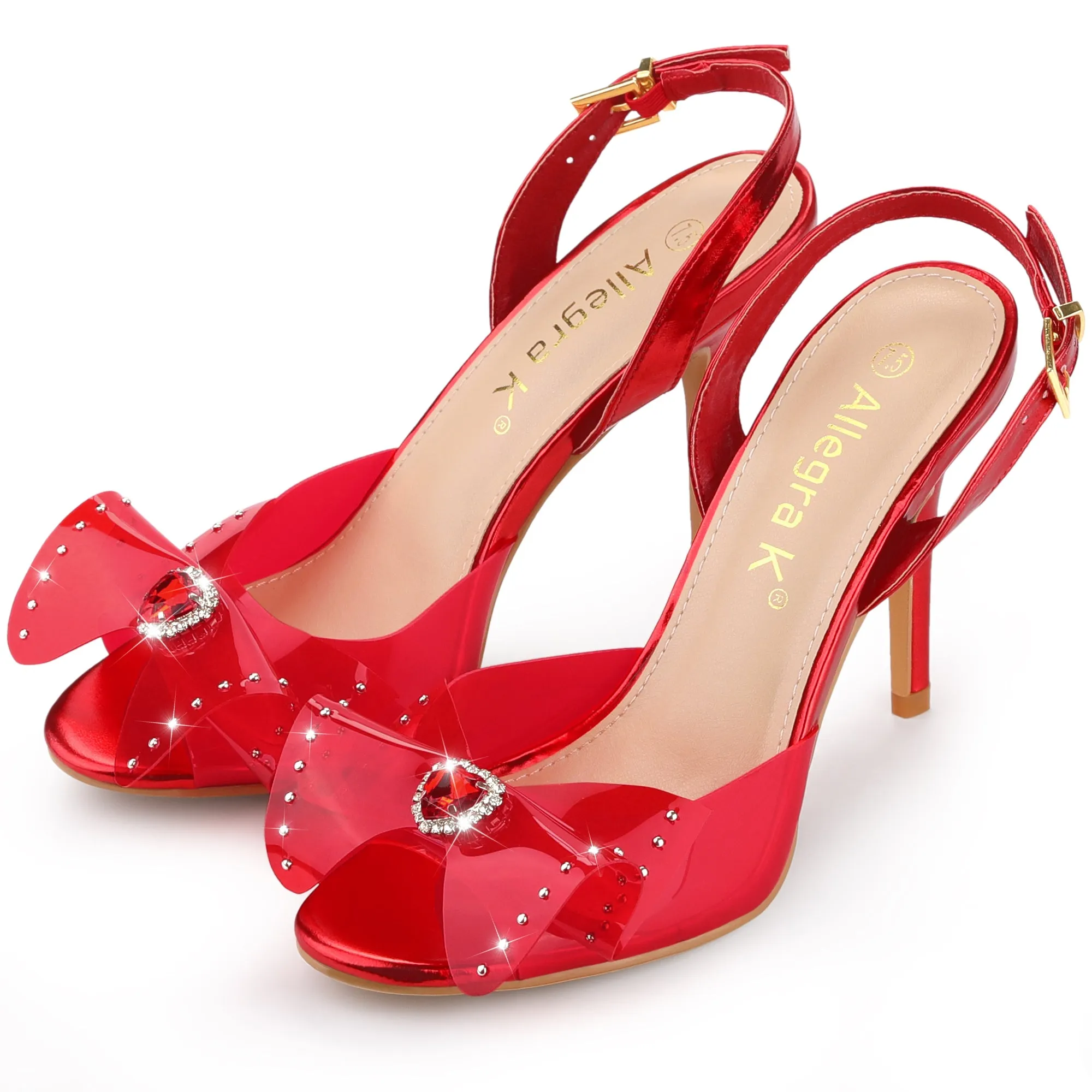 Women's Bow Rhinestone Peep Toe Slingback Stiletto Heels Sandals