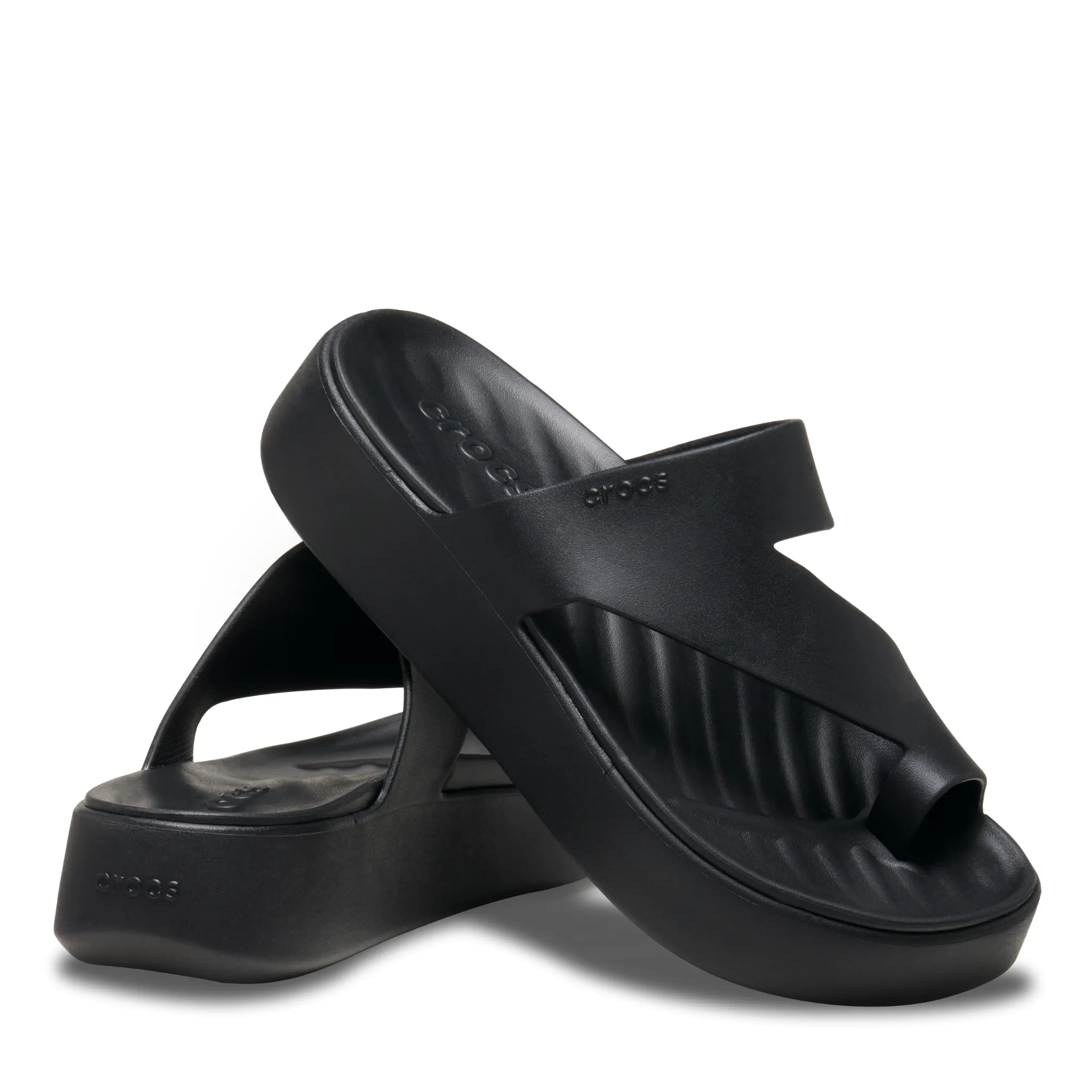 Womens Crocs Black Getaway Platform Toe Loop Sandals