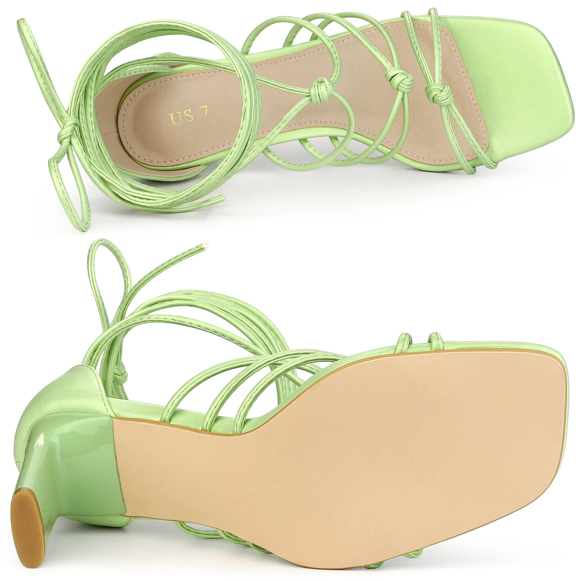 Women's Lace Up Strappy Chunky High Heels Sandals