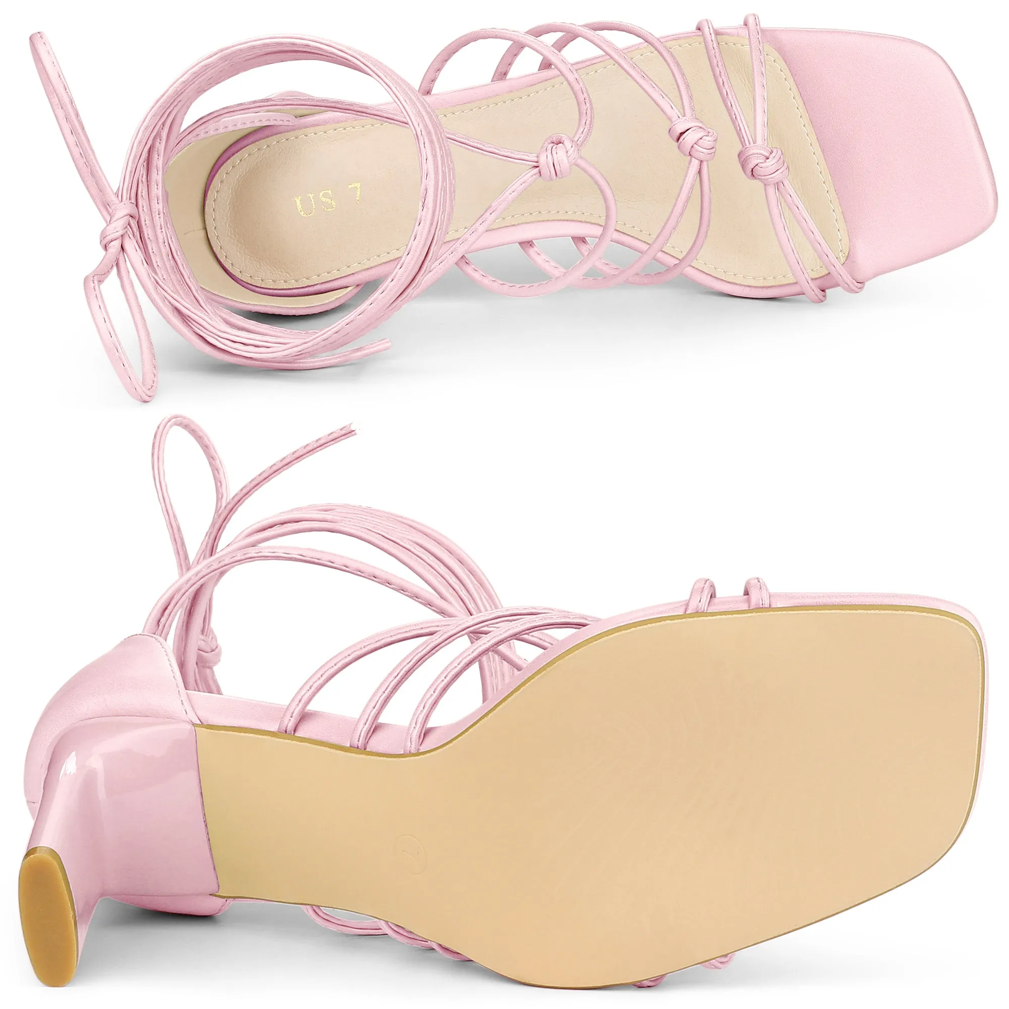 Women's Lace Up Strappy Chunky High Heels Sandals