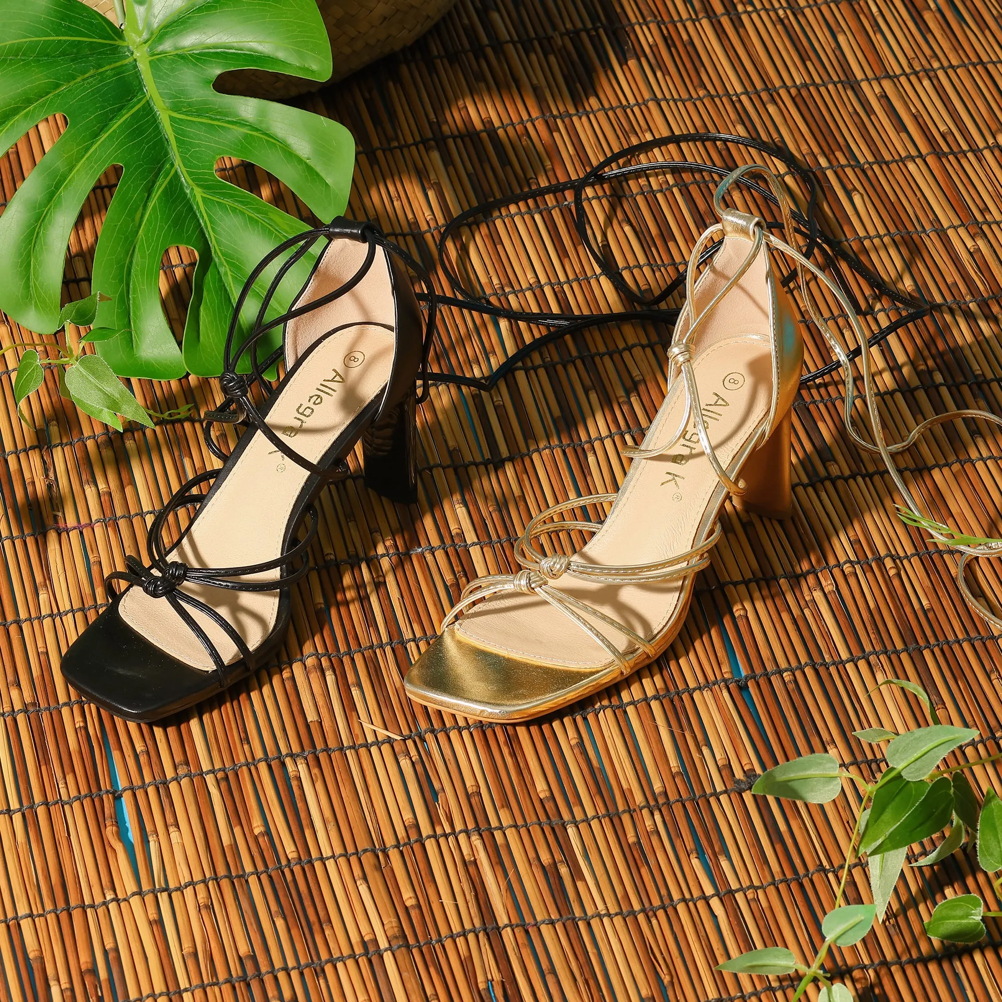 Women's Lace Up Strappy Chunky High Heels Sandals