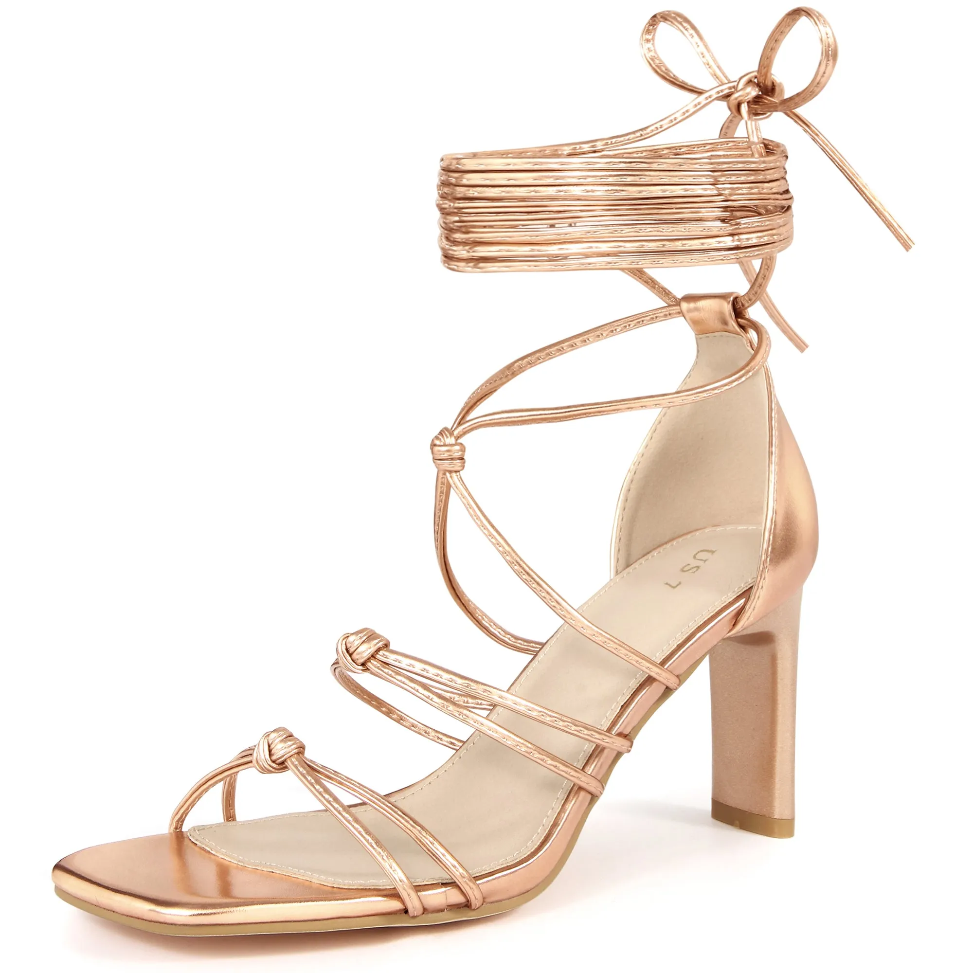 Women's Lace Up Strappy Chunky High Heels Sandals