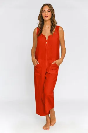 Women's linen jumpsuit coral - Ema