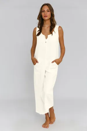 Women's linen jumpsuit ivory - Ema