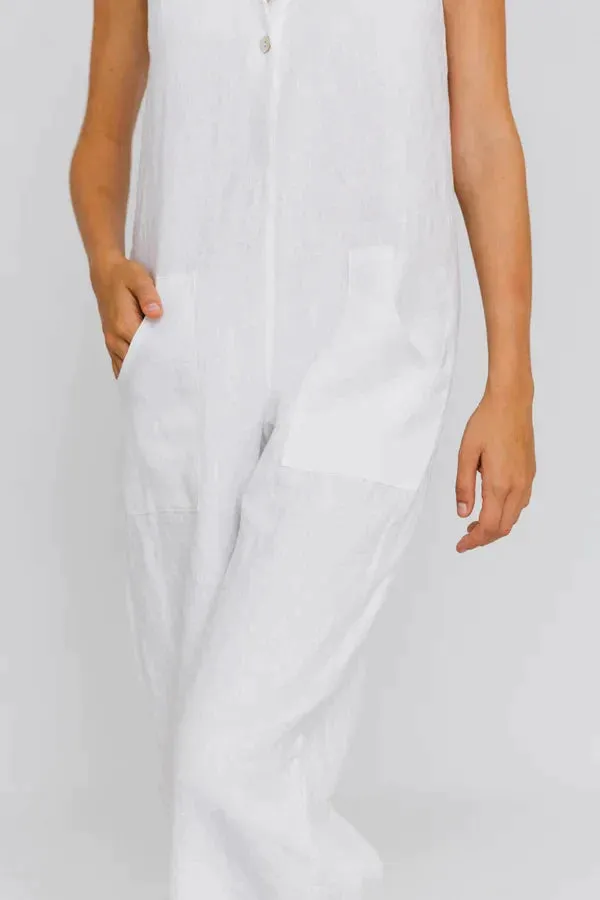 Women's linen jumpsuit mineral grey - Ema