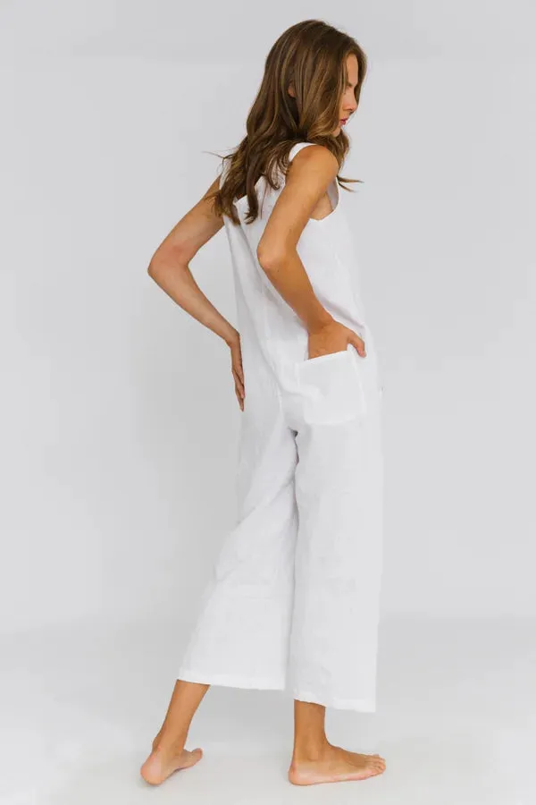 Women's linen jumpsuit mineral grey - Ema