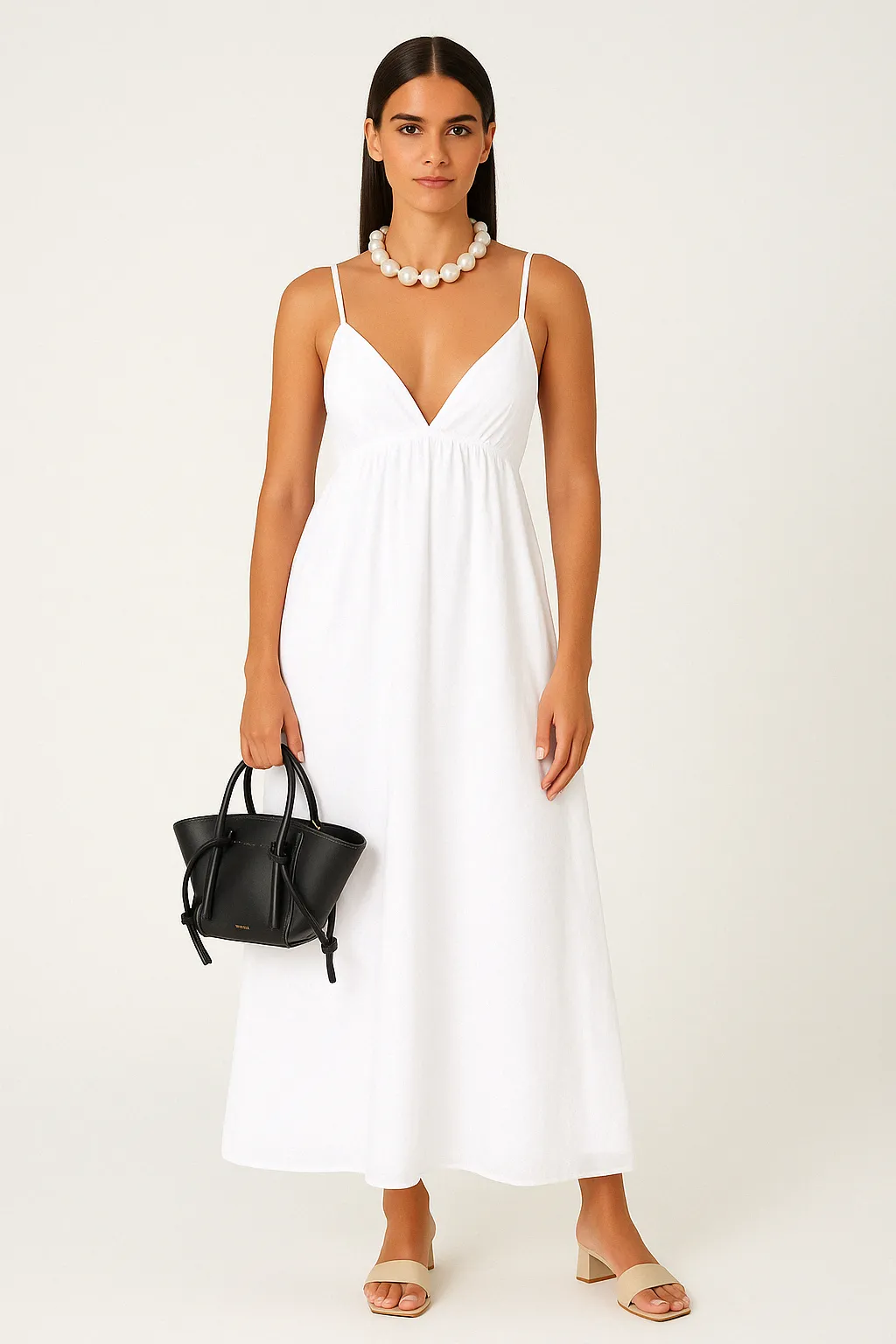 Womens Maxi Dress  V-Neck  Spaghetti Straps  Open Back  Lightweight Relaxed Fit