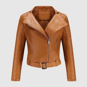 Women's PU Leather Jacket with Zipper
