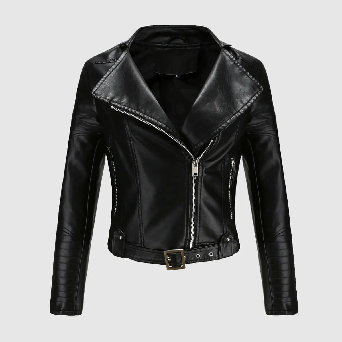 Women's PU Leather Jacket with Zipper