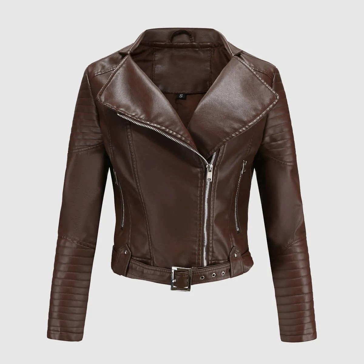 Women's PU Leather Jacket with Zipper
