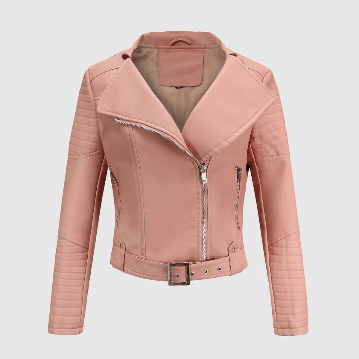 Women's PU Leather Jacket with Zipper