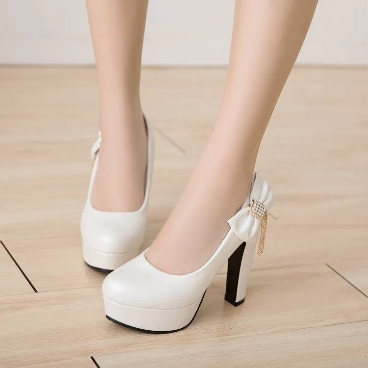 Women's Rhinestone Chunky Platform Pumps High Heels Shoes