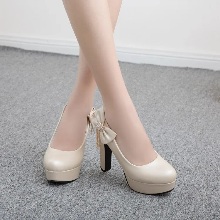 Women's Rhinestone Chunky Platform Pumps High Heels Shoes