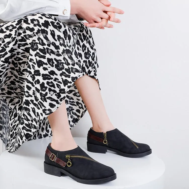 Women's Zip Deco Belt Block Low Heels Shoes