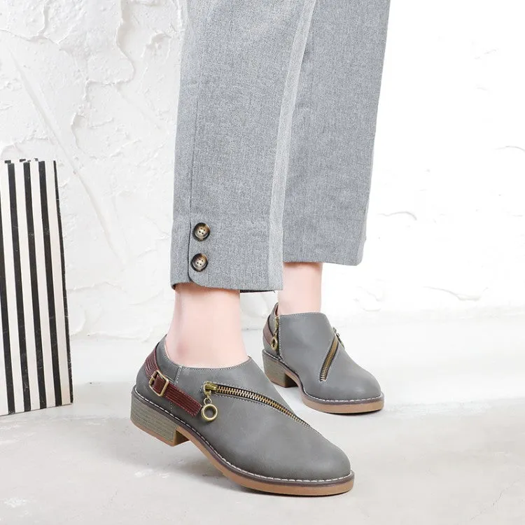 Women's Zip Deco Belt Block Low Heels Shoes