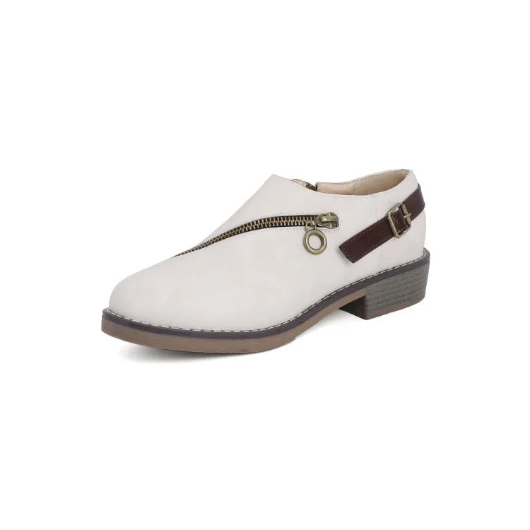 Women's Zip Deco Belt Block Low Heels Shoes