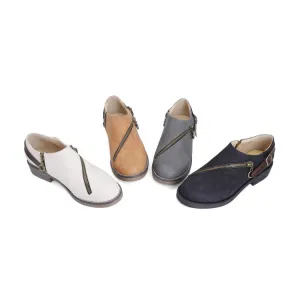 Women's Zip Deco Belt Block Low Heels Shoes