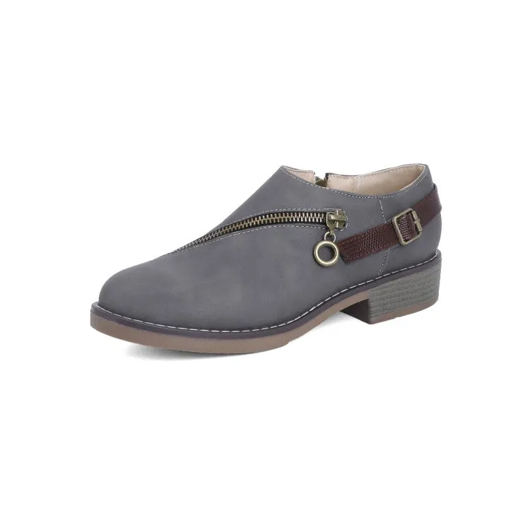 Women's Zip Deco Belt Block Low Heels Shoes