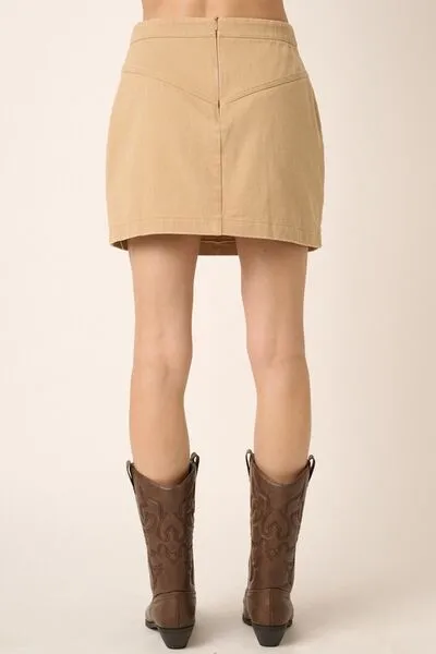Zipper Back Twill Mini Skirt