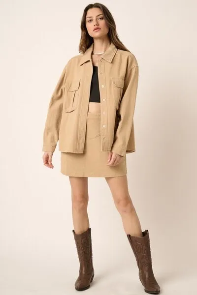 Zipper Back Twill Mini Skirt