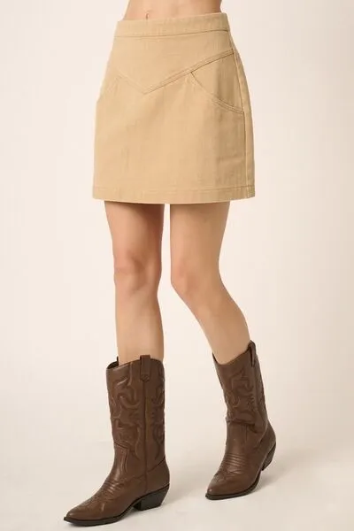 Zipper Back Twill Mini Skirt
