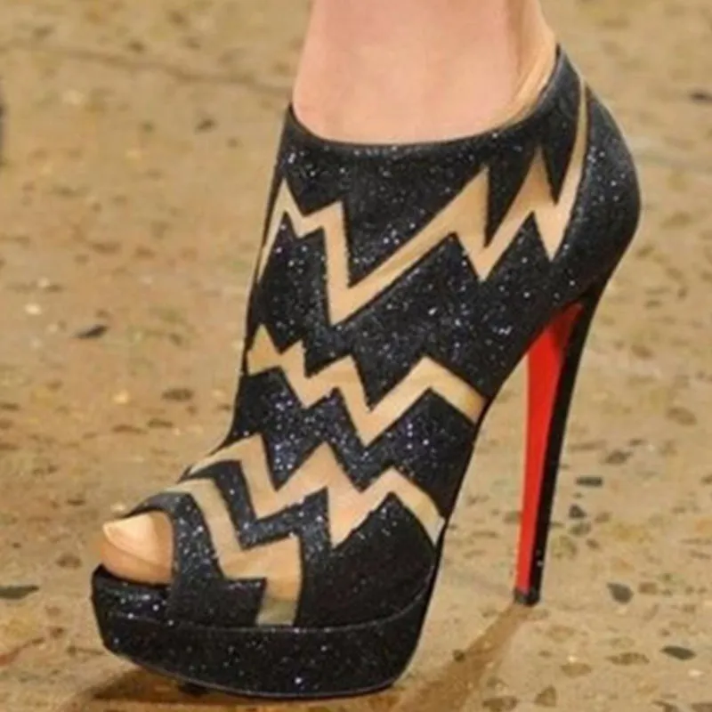 Zipper Patchwork Peep-toe Stiletto High Heels Ankle Boot Sandals